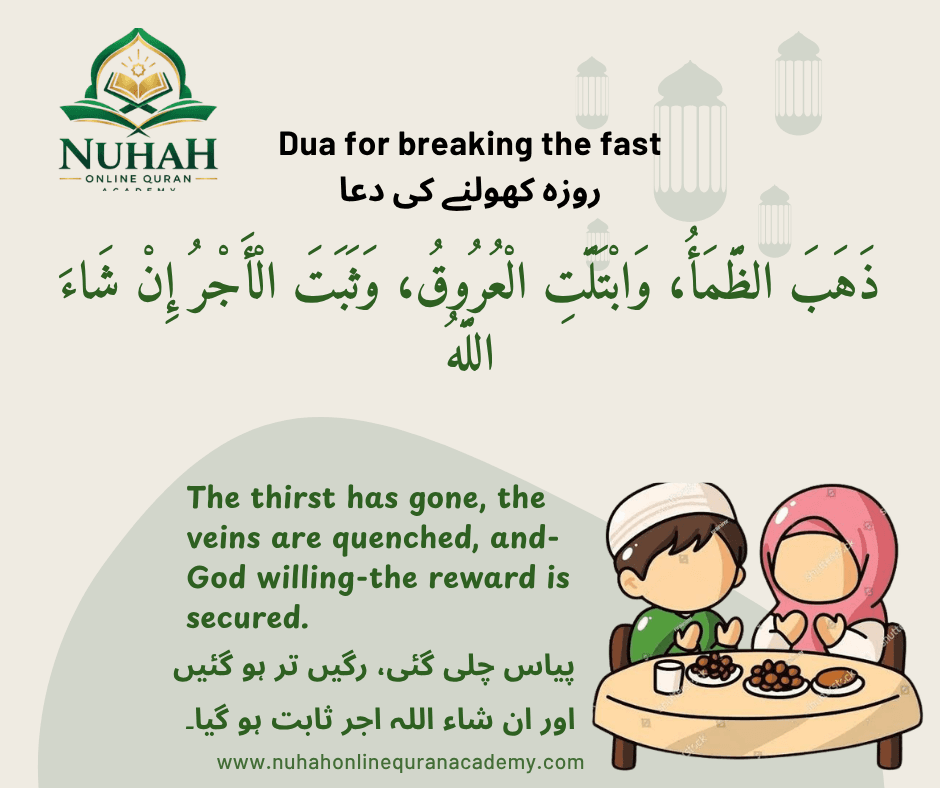 Dua for Breaking the Fast (Iftar) (روزہ کھولنے کی دعا) in Arabic with English and Urdu translation