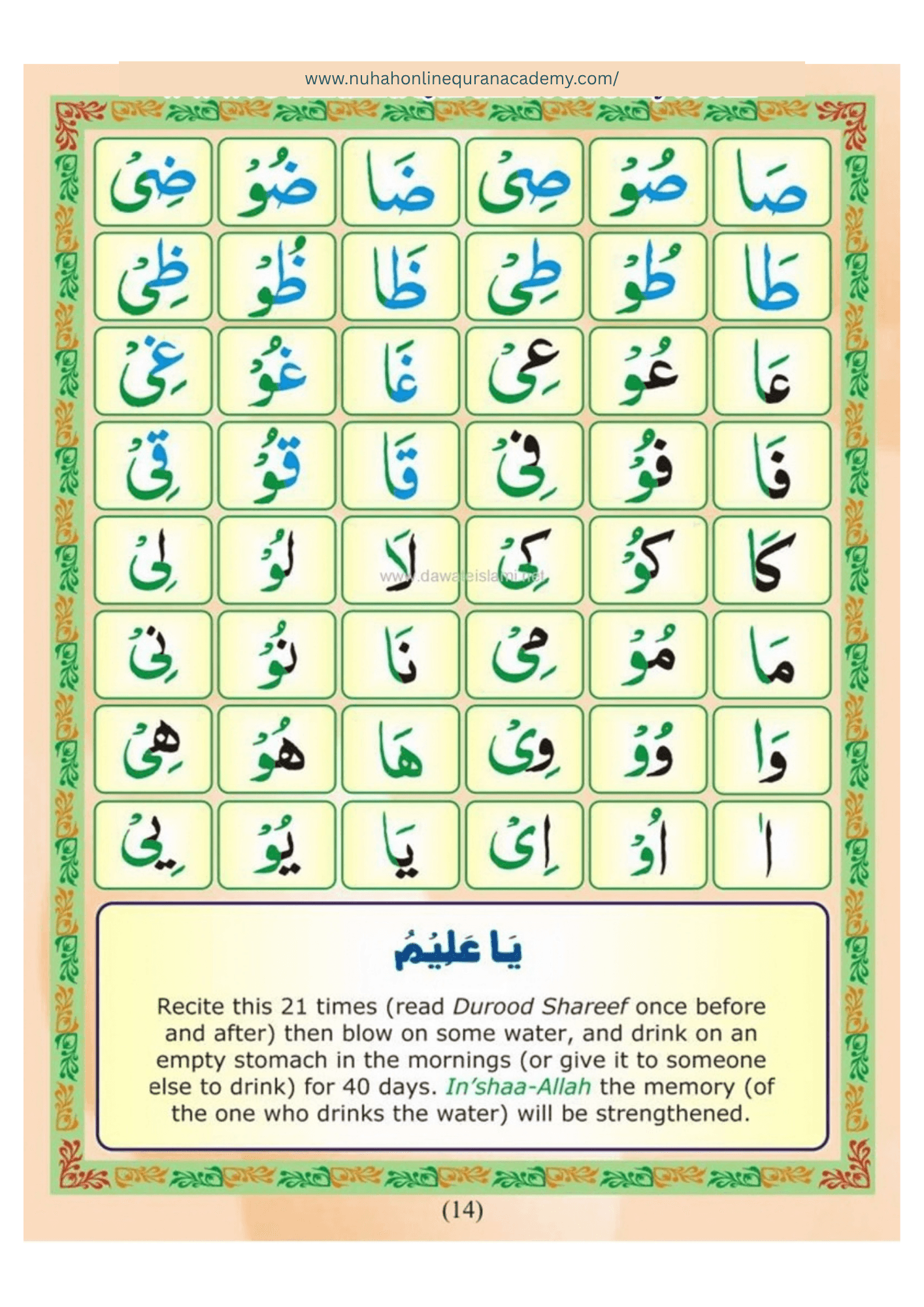 Norani Qaida page 15 — Urdu with colour-coded Tajweed