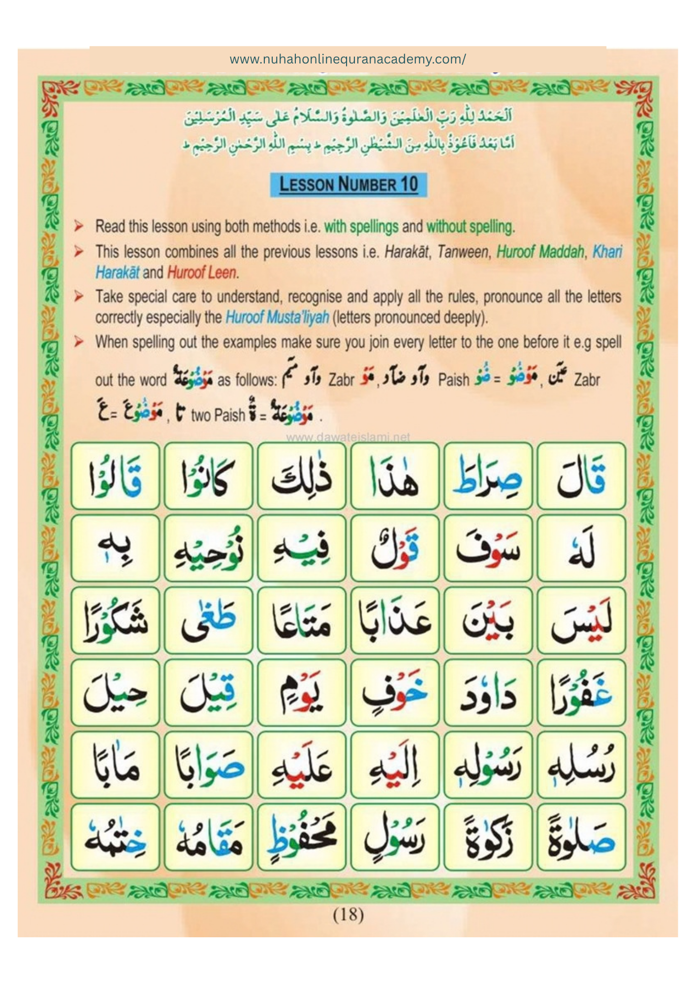 Norani Qaida page 19 — Urdu with colour-coded Tajweed