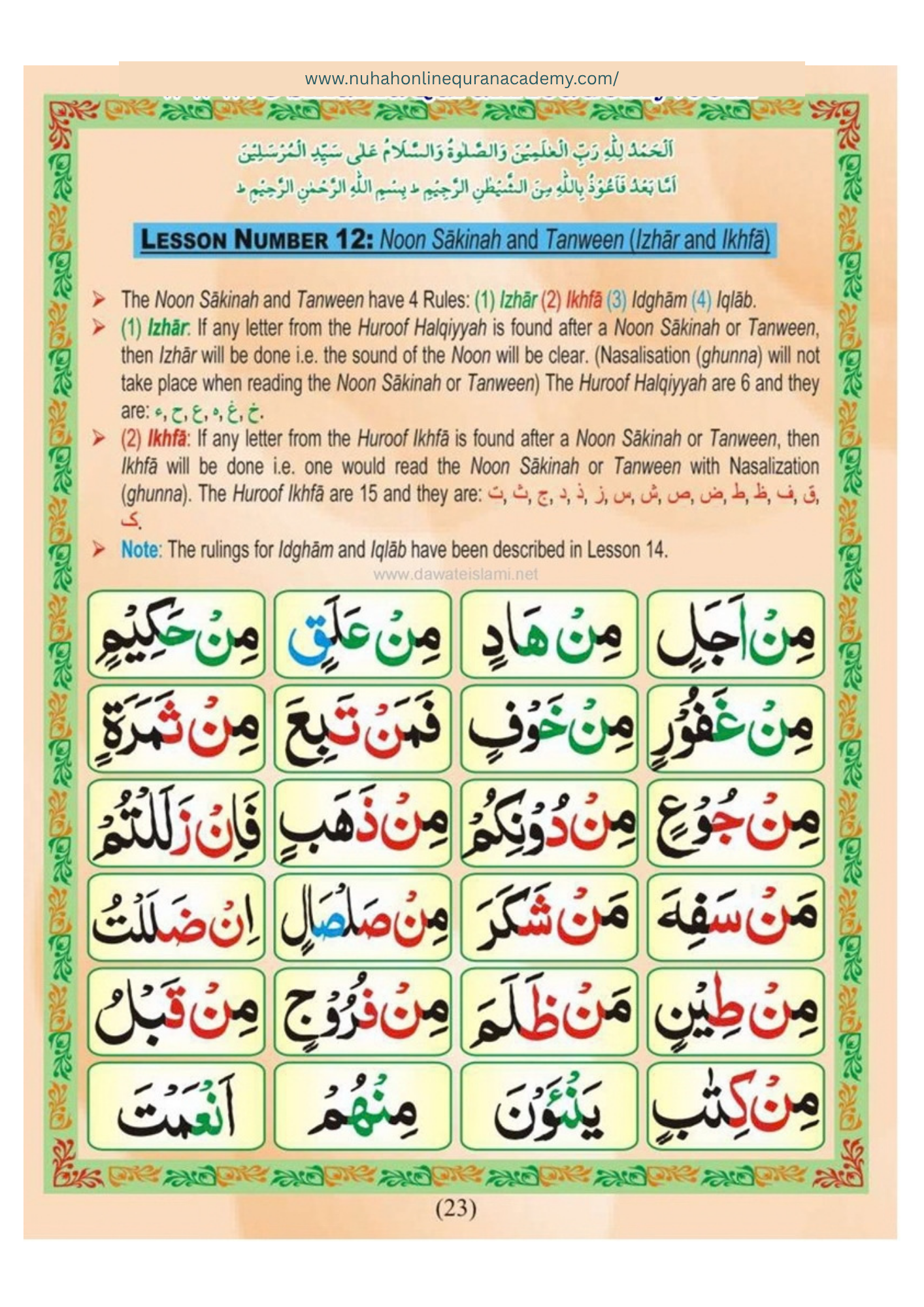 Norani Qaida page 24 — Urdu with colour-coded Tajweed