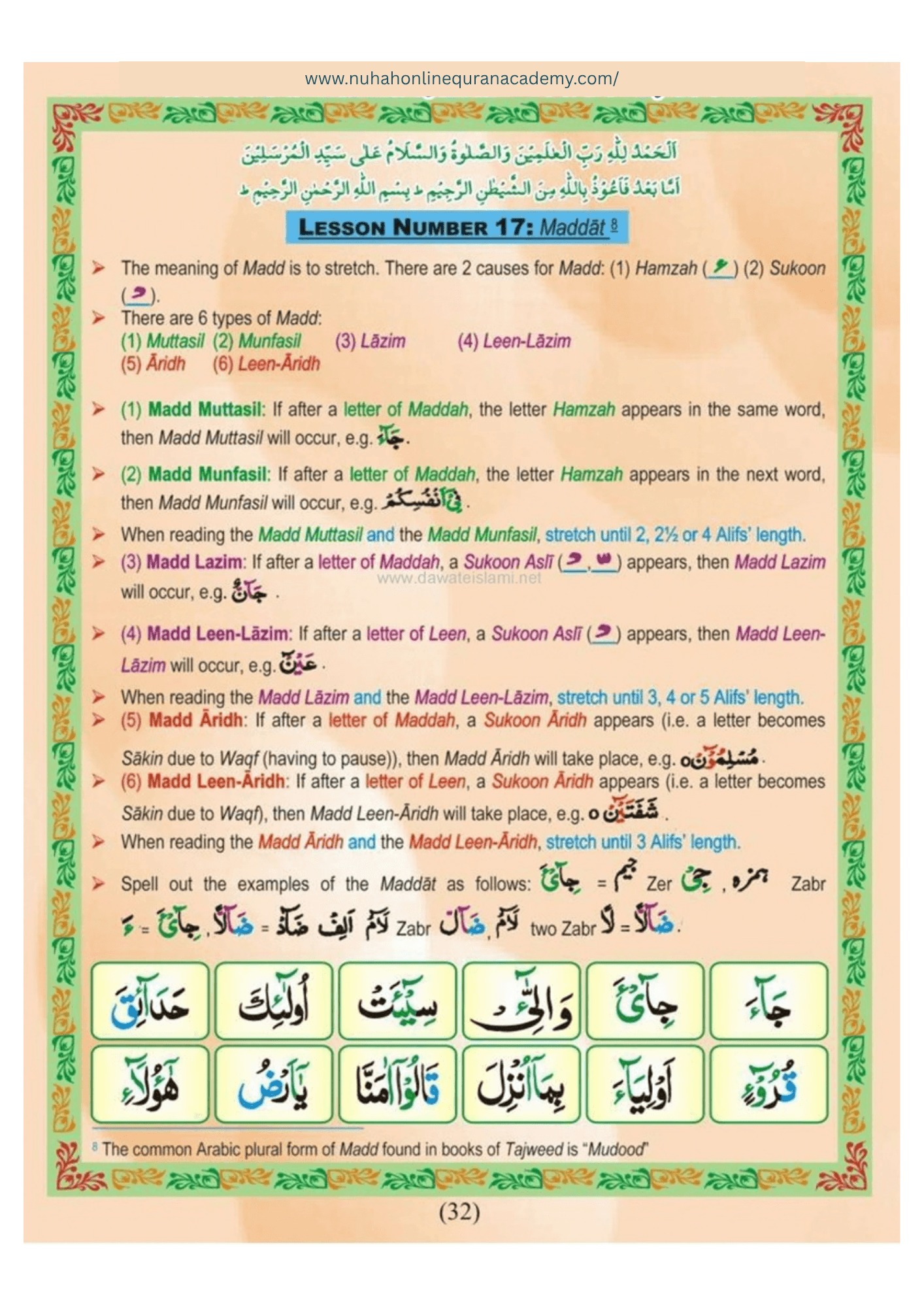 Norani Qaida page 33 — Urdu with colour-coded Tajweed