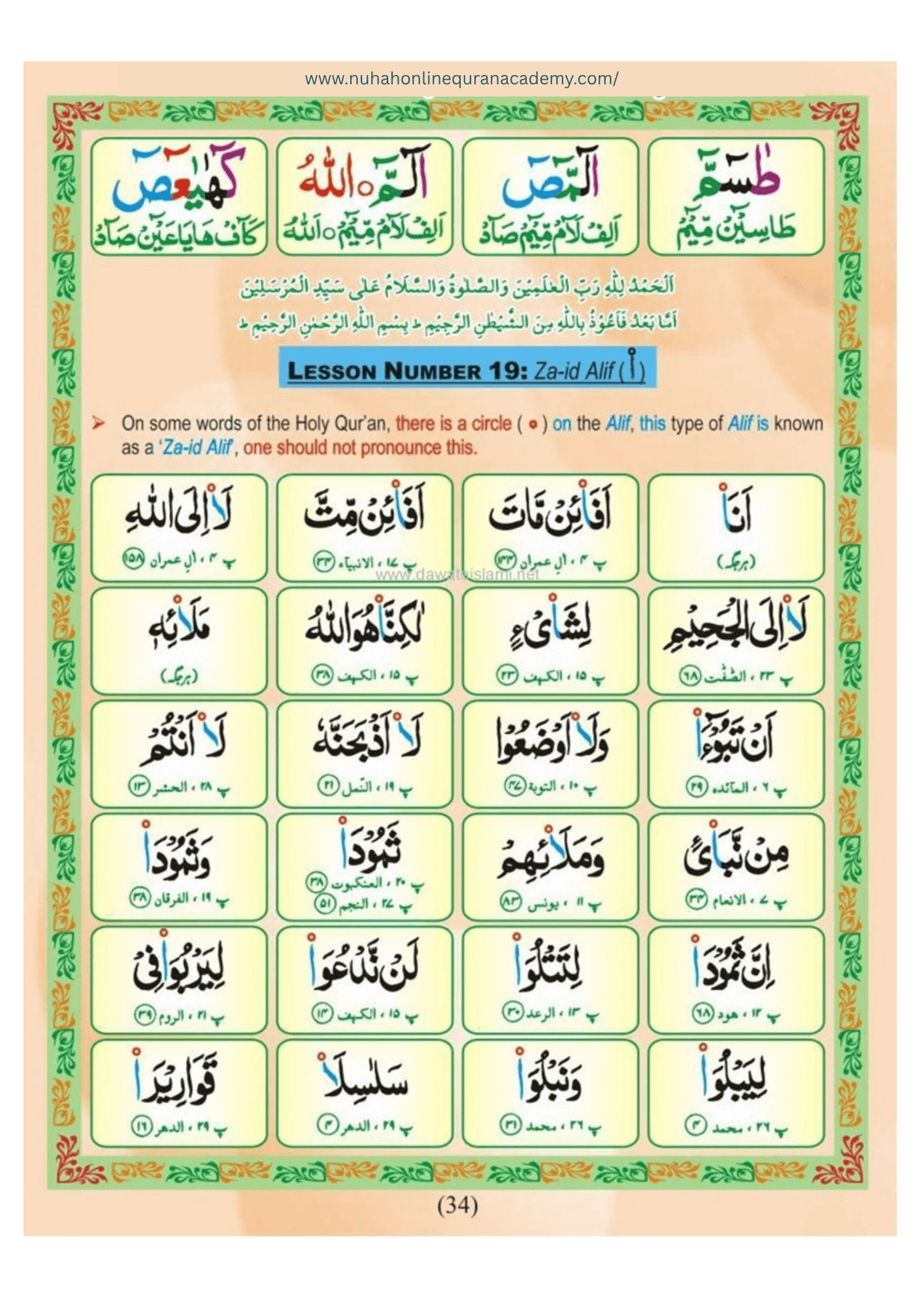 Norani Qaida page 35 — Urdu with colour-coded Tajweed