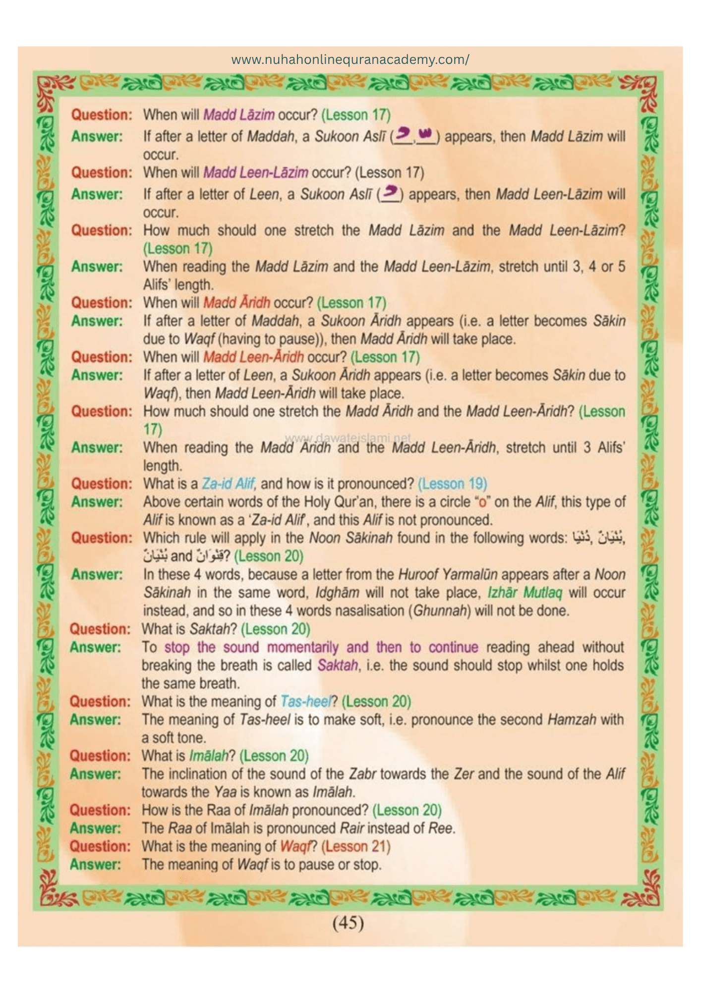 Norani Qaida page 46 — Urdu with colour-coded Tajweed